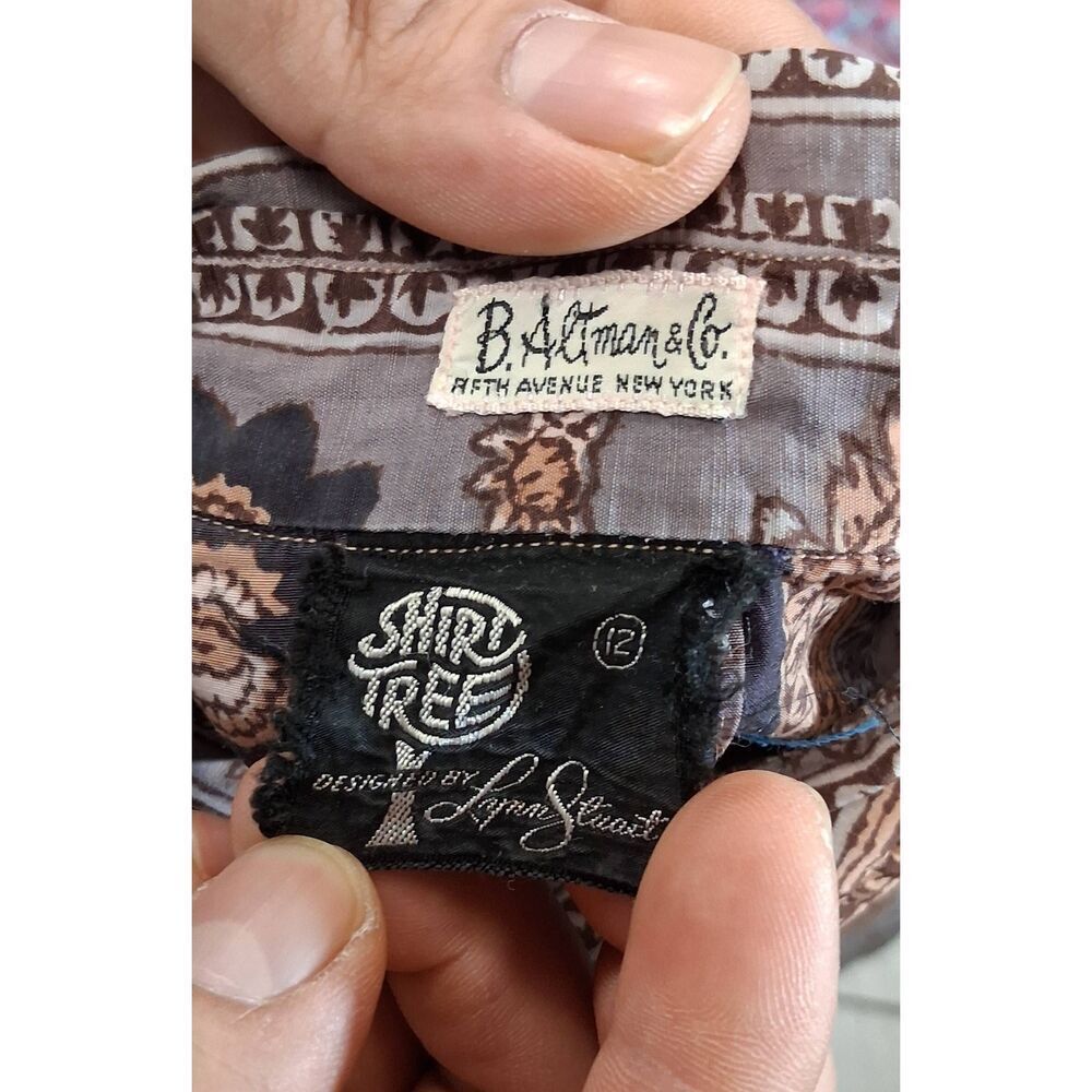Vintage baltman fifth ave womens small batik rust brown art shirt top viscose - Picture 9 of 9